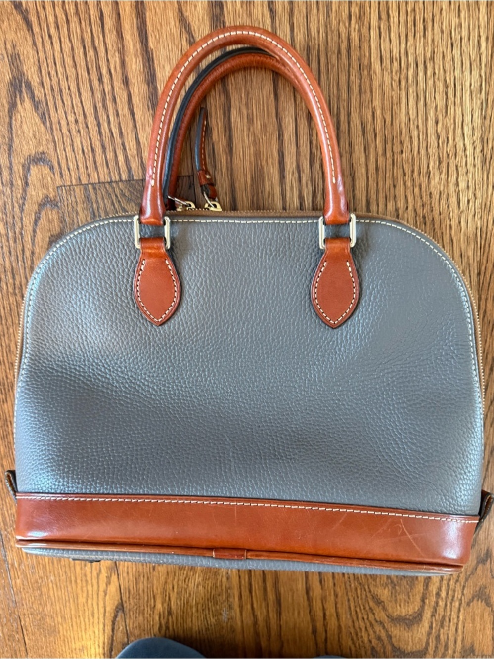 Dooney & Bourke Gray Pebbled Leather Satchel with Brown Trim - Picture 2 of 6
